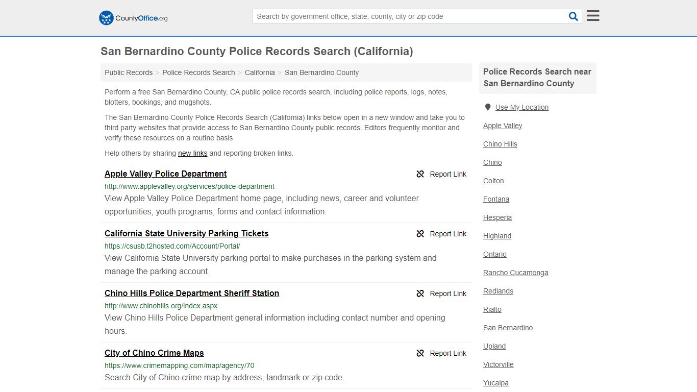 San Bernardino County Police Records Search (California) - County Office